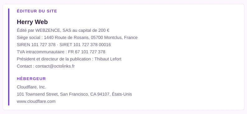 Coordonnées légales de l’éditeur et de l’hébergeur du site